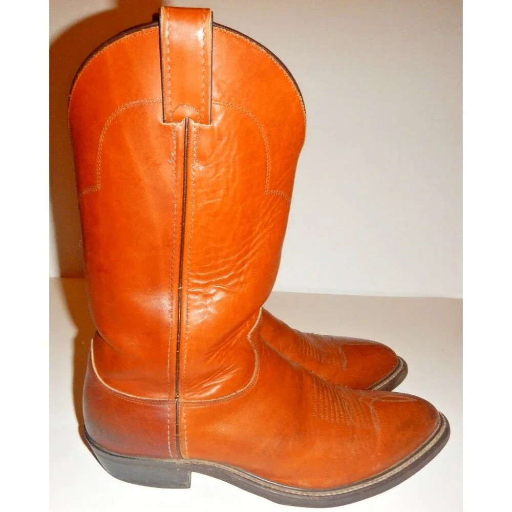 Justin Boots Style 1108 Men's Size 10 Cognac Leather Western Roper Made in USA